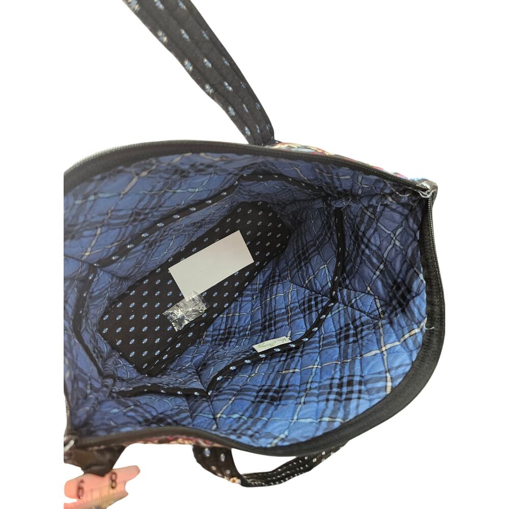 Vintage Y2K Vera Bradley Quilted Cotton Tote Bag Retired Alpine Black Floral - Picture 4 of 5